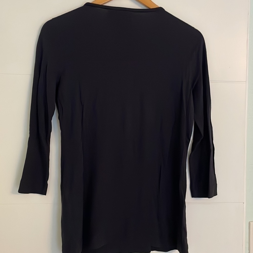Tory Burch Razi Beaded Navy 3/4 Sleeves Stretchy Embellished Top Career Office S - Picture 4 of 5